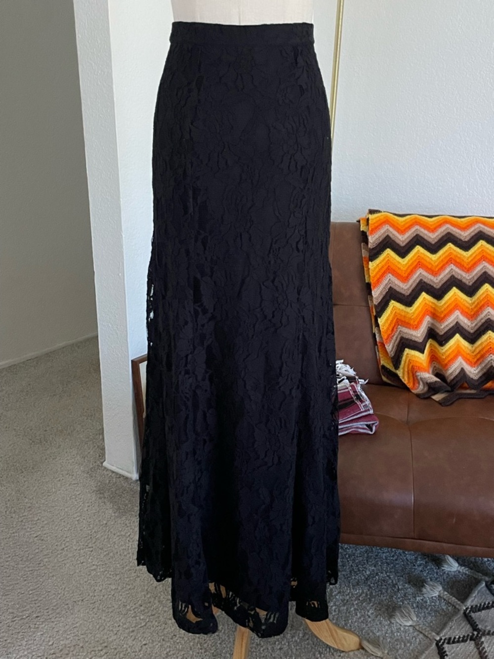 SOLD Vintage 1990s Spiegel Whimsigoth Boho Witchy Vampy Lace Maxi Skirt - Picture 2 of 8